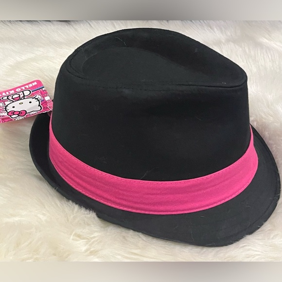 Sanrio Hello Kitty 🎀 Girls Black Fedora Hat HK Button M/L NWT - Picture 3 of 9